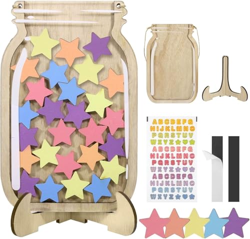 Hitopin Belohnungssystem Klassenzimmer, Kinder Belohnungssystem, Große Belohnungsgläser, Kinder Belohnungssystem, mit Holzhalter und 30 Sterne, für Gebrauch zu Hauseund in der Schule(13X20CM) von Hitopin