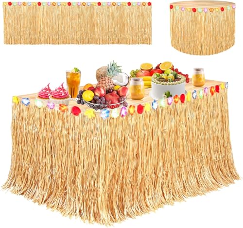 Hitopin Hawaii Tischröcke Luau Tischrock, Hawaiian Grass Table Skirt, Hawaii Luau Tischdeko Partyartikel, Hawaii Party Dekoration Table Skirt, für Bar BBQ Tropischen Sommer Garten Deko(275x75cm) ﻿ ﻿ von Hitopin