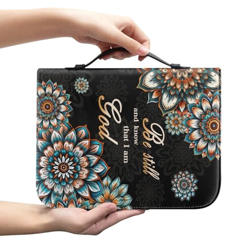 Hixingo Buchhülle Schutzhülle für Bücher aus Stoff, Buchhülle mit Reißverschluss Buchschutz Buchhüllen für Taschenbücher Buchhülle für Buchliebhaber für Lehrer, Freunde (Orange Blume,M) von Hixingo