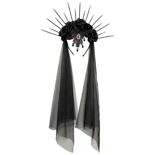 HiyyFloy Halloween Schleier Stirnband Krone Gothic Schwarz Rose Schleier Stirnband Cosplay Halloween Party Cosutmes Requisiten Kopfbedeckung Kopfbedeckung HiyyFloy Halloween Schleier Stirnband Krone Gothic Schwarz Rose Schleier Stirnband Cosplay Halloween Party Cosutmes Requisiten Kopfbedeckung Kopfbedeckung von HiyyFloy