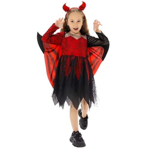 HiyyFloy Teufelskostüm Für Mädchen, Teufelskleid Für Kinder Dämonenhorn-stirnband Für Halloween-rollenspiele Für Kinder von HiyyFloy