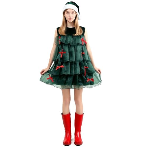 HiyyFloy Weihnachts-outfits Für Frauen, Weihnachtsbaum-kostüm Für Erwachsene, Weihnachtsbaum, Mehrlagiges Tüllkleid, Weihnachtsfeier, Grün von HiyyFloy