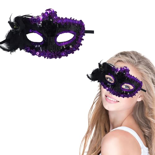 HizeJie Ballmasken Pailletten Maskerade Maske für Frauen Halloween Kostüm Karneval Maske Venezianische Hochzeit Accessoires Glänzendes Geschenk Party Supplies, Schwarz Lila HizeJie Ballmasken Pailletten Maskerade Maske für Frauen Halloween Kostüm Karneval Maske Venezianische Hochzeit Accessoires Glänzendes Geschenk Party Supplies, Schwarz Lila von HizeJie