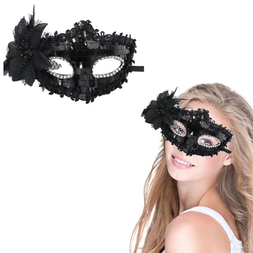 HizeJie Ballmasken Pailletten Maskerade Maske für Frauen Halloween Kostüm Karneval Maske Venezianische Hochzeit Accessoires Glänzendes Geschenk Party Supplies, Schwarz HizeJie Ballmasken Pailletten Maskerade Maske für Frauen Halloween Kostüm Karneval Maske Venezianische Hochzeit Accessoires Glänzendes Geschenk Party Supplies, Schwarz von HizeJie