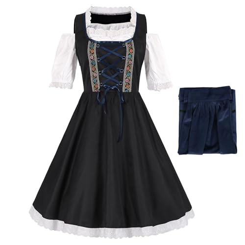 Hjatirace Bayerisches Wench Kostüm, Oktoberfest Outfits Damen, Weiß & Schwarz Kleid mit angenähter Schürze, Oktoberfest Fasching, Erwachsene Dress Up Kostüme für Halloween, Karneval, Oktoberfest Hjatirace Bayerisches Wench Kostüm, Oktoberfest Outfits Damen, Weiß & Schwarz Kleid mit angenähter Schürze, Oktoberfest Fasching, Erwachsene Dress Up Kostüme für Halloween, Karneval, Oktoberfest von Hjatirace