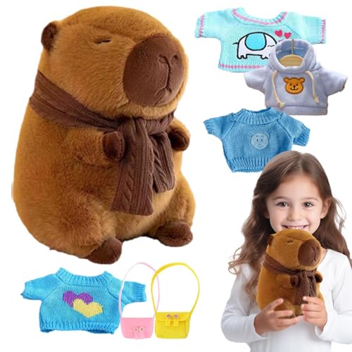 Hjatirace Cute Capybara Dress Up Plush, Capybara Plushie Stuffed, Capybara Costume Fall, Winter Style Dress Up, Soft Cartoon Capybara Plush Animal, Easy to Use, Portable for Collectors Kids von Hjatirace