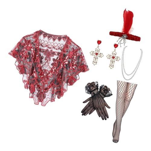 Hkfgdjdl 20er Jahre Flapper Kostüm Set für Damen mit Pailletten Schal und Perlen Halskette Zubehör für Mottopartys Hkfgdjdl 20er Jahre Flapper Kostüm Set für Damen mit Pailletten Schal und Perlen Halskette Zubehör für Mottopartys von Hkfgdjdl