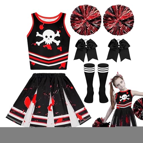 Hlagmix Cheerleader-Outfit, Halloween-Maskerade-Kleidung, blutige Halloween-Kleidung für Mädchen, Bühnenaufführung, Themen-Events, Konzert, Jagdhaus, Geburtstagsparty von Hlagmix