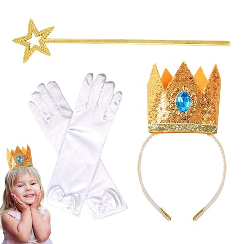 Hlagmix Tiara und Zubehör, Prinzessinnen Kostüm Tiara mit Zauberstabhandschuhen, Kostümzubehör Für Rollenspielaufführungen Schule Zuhause Karneval von Hlagmix