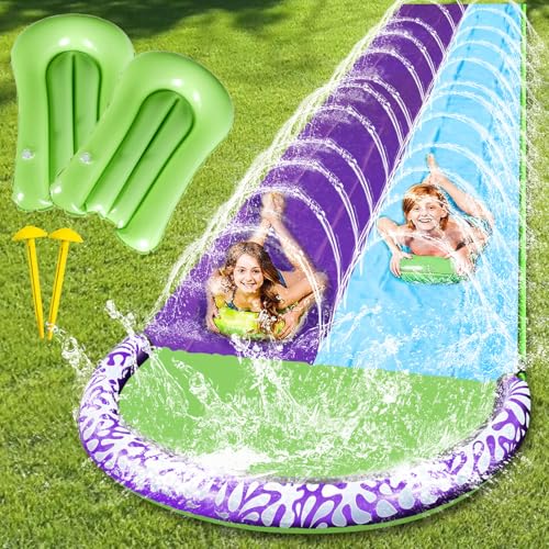 15.8 ft/480 cm Double Water Slide,Wasserrutsche Garten für Kinder,Lawn Water Slide with Sprinkler and 2 Inflatable Boards for Children and Adults,Summer Party,Garden,Lawn,Rasenwasserrutschen von Hlayshing