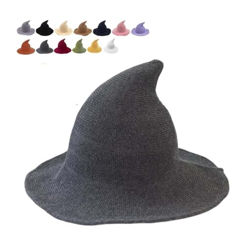 Halloween-Hexenhut, Zaubererhut, klassischer Zaubererhut, Halloween-Hexe, gestrickt, H-at 45,7 cm, groß, massiver Filz, breite Krempe, Zauberer, Partyhut, Gothic, für Damen und Herren, Dunkelgrau Halloween-Hexenhut, Zaubererhut, klassischer Zaubererhut, Halloween-Hexe, gestrickt, H-at 45,7 cm, groß, massiver Filz, breite Krempe, Zauberer, Partyhut, Gothic, für Damen und Herren, Dunkelgrau von Hliloy