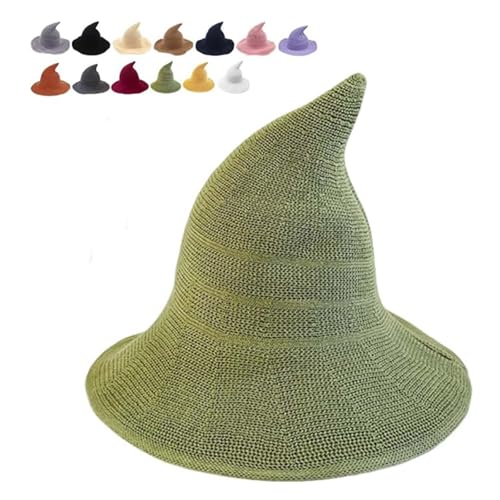 Halloween-Hexenhut, Zaubererhut, klassischer Zaubererhut, Halloween-Hexe, gestrickt, H-at 45,7 cm, groß, massiver Filz, breite Krempe, Zauberer, Partyhut, Gothic, für Damen und Herren, Grün Halloween-Hexenhut, Zaubererhut, klassischer Zaubererhut, Halloween-Hexe, gestrickt, H-at 45,7 cm, groß, massiver Filz, breite Krempe, Zauberer, Partyhut, Gothic, für Damen und Herren, Grün von Hliloy
