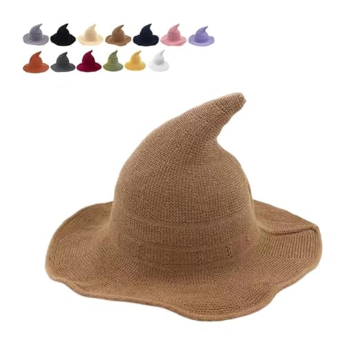 Halloween-Hexenhut, Zaubererhut, klassischer Zaubererhut, Halloween-Hexe, gestrickt, H-at 45,7 cm, groß, massiver Filz, breite Krempe, Zauberer, Partyhut, Gothic, für Damen und Herren, Khaki Halloween-Hexenhut, Zaubererhut, klassischer Zaubererhut, Halloween-Hexe, gestrickt, H-at 45,7 cm, groß, massiver Filz, breite Krempe, Zauberer, Partyhut, Gothic, für Damen und Herren, Khaki von Hliloy