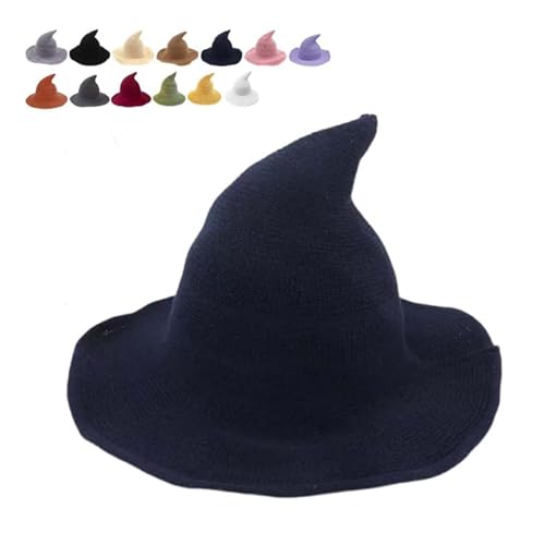 Halloween-Hexenhut, Zaubererhut, klassischer Zaubererhut, Halloween-Hexe, gestrickt, H-at 45,7 cm, groß, massiver Filz, breite Krempe, Zauberer, Partyhut, Gothic, für Damen und Herren, Marineblau Halloween-Hexenhut, Zaubererhut, klassischer Zaubererhut, Halloween-Hexe, gestrickt, H-at 45,7 cm, groß, massiver Filz, breite Krempe, Zauberer, Partyhut, Gothic, für Damen und Herren, Marineblau von Hliloy