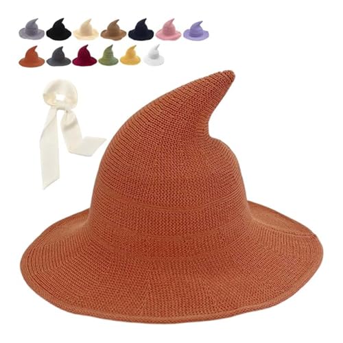 Halloween-Hexenhut, Zaubererhut, klassischer Zaubererhut, Halloween-Hexe, gestrickt, H-at 45,7 cm, groß, massiver Filz, breite Krempe, Zauberer, Partyhut, Gothic, für Damen und Herren, Orange Halloween-Hexenhut, Zaubererhut, klassischer Zaubererhut, Halloween-Hexe, gestrickt, H-at 45,7 cm, groß, massiver Filz, breite Krempe, Zauberer, Partyhut, Gothic, für Damen und Herren, Orange von Hliloy