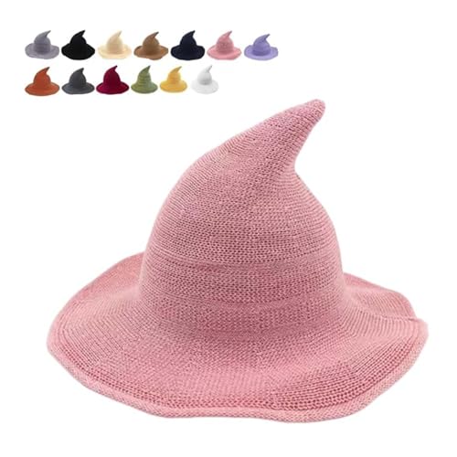Halloween-Hexenhut, Zaubererhut, klassischer Zaubererhut, Halloween-Hexe, gestrickt, H-at 45,7 cm, groß, massiver Filz, breite Krempe, Zauberer, Partyhut, Gothic, für Damen und Herren, Rosa Halloween-Hexenhut, Zaubererhut, klassischer Zaubererhut, Halloween-Hexe, gestrickt, H-at 45,7 cm, groß, massiver Filz, breite Krempe, Zauberer, Partyhut, Gothic, für Damen und Herren, Rosa von Hliloy