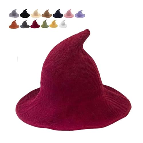 Halloween-Hexenhut, Zaubererhut, klassischer Zaubererhut, Halloween-Hexe, gestrickt, H-at 45,7 cm, groß, massiver Filz, breite Krempe, Zauberer, Partyhut, Gothic, für Damen und Herren, Rot Halloween-Hexenhut, Zaubererhut, klassischer Zaubererhut, Halloween-Hexe, gestrickt, H-at 45,7 cm, groß, massiver Filz, breite Krempe, Zauberer, Partyhut, Gothic, für Damen und Herren, Rot von Hliloy