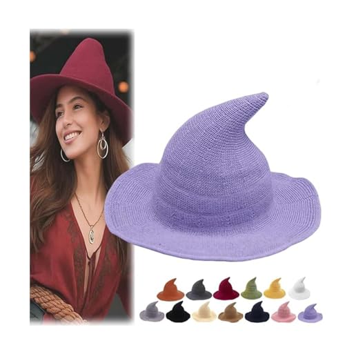 Halloween-Hexenhut, Zaubererhut, klassischer Zaubererhut, Halloween-Hexe, gestrickt, H-at 45,7 cm, groß, massiver Filz, breite Krempe, Zauberer, Partyhut, Gothic, für Damen und Herren, Violett Halloween-Hexenhut, Zaubererhut, klassischer Zaubererhut, Halloween-Hexe, gestrickt, H-at 45,7 cm, groß, massiver Filz, breite Krempe, Zauberer, Partyhut, Gothic, für Damen und Herren, Violett von Hliloy