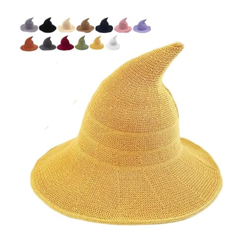 Halloween-Hexenhut, Zaubererhut, klassischer Zaubererhut, Halloween-Hexe, gestrickt, H-at 45,7 cm, groß, massiver Filz, breite Krempe, Zauberer, Partyhut, Gothic für Damen und Herren, Gelb Halloween-Hexenhut, Zaubererhut, klassischer Zaubererhut, Halloween-Hexe, gestrickt, H-at 45,7 cm, groß, massiver Filz, breite Krempe, Zauberer, Partyhut, Gothic für Damen und Herren, Gelb von Hliloy