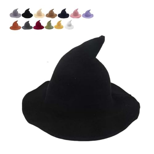 Halloween-Hexenhut, Zaubererhut, klassischer Zaubererhut, Halloween-Hexe, gestrickt, H-at 45,7 cm, groß, solider Filz, breite Krempe, Zauberer, Partyhut, Gothic, für Damen und Herren, Schwarz Halloween-Hexenhut, Zaubererhut, klassischer Zaubererhut, Halloween-Hexe, gestrickt, H-at 45,7 cm, groß, solider Filz, breite Krempe, Zauberer, Partyhut, Gothic, für Damen und Herren, Schwarz von Hliloy