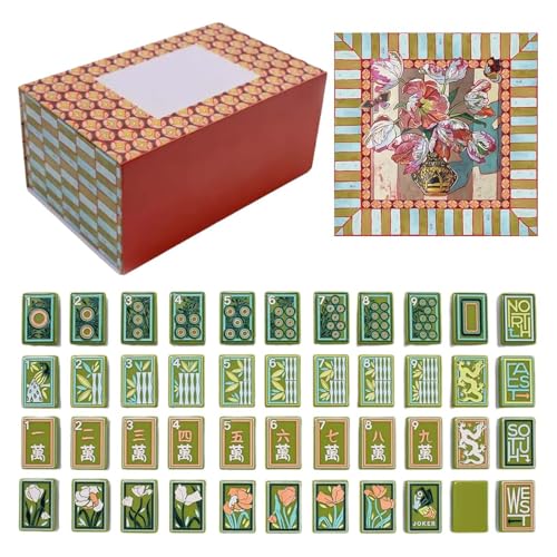 Hliloy Handgemaltes Mahjong-Fliesen-Set, 160 einzigartige Acryl-Fliesen mit lebendiger Kunst, Mahjong-Sets, einzigartige kreative Farbfliesen, langlebig und tragbar, für Spielliebhaber und von Hliloy