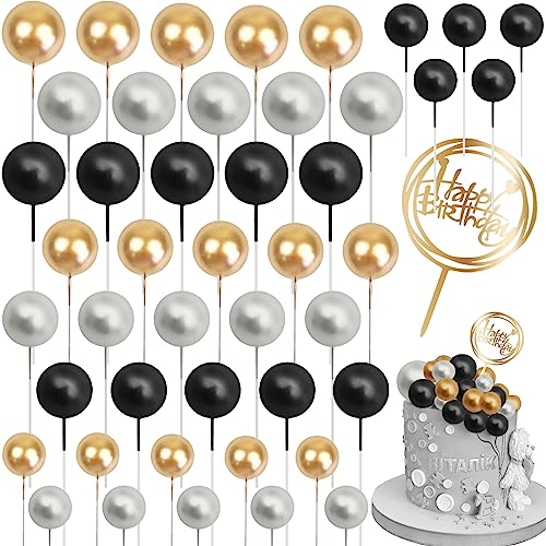 46 Stück Tortendeko Kugeln, Schwarz und Gold Kuchen Schaumkugeln Cupcake Topper, Happy Birthday Cake Topper DIY Tortendeko Hochzeit für Hochzeit Hochzeitstag Geburtstag Babyparty 46 Stück Tortendeko Kugeln, Schwarz und Gold Kuchen Schaumkugeln Cupcake Topper, Happy Birthday Cake Topper DIY Tortendeko Hochzeit für Hochzeit Hochzeitstag Geburtstag Babyparty von Hlimior