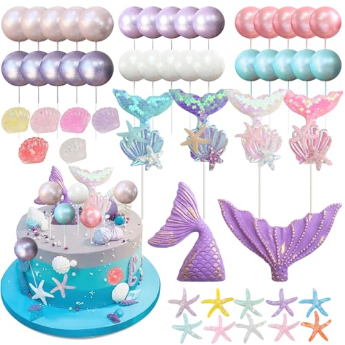 52 Stück Meerjungfrau Tortendeko, Lila Ball Kuchen Dekoration, Glitzer Mermaid Cake Toppers für Mädchen Frauen Geburtstag Party Dekoration zum Ocean Theme Torten Deko Supplies 52 Stück Meerjungfrau Tortendeko, Lila Ball Kuchen Dekoration, Glitzer Mermaid Cake Toppers für Mädchen Frauen Geburtstag Party Dekoration zum Ocean Theme Torten Deko Supplies von Hlimior