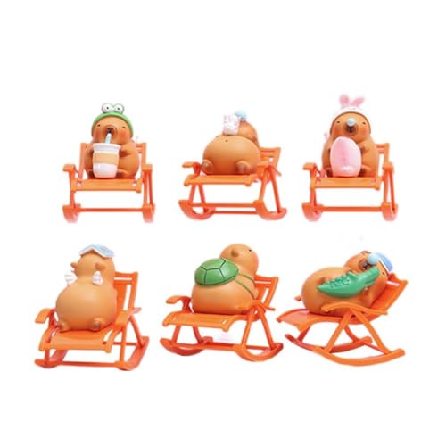Hlxnyami Capybara-Desktop-Dekoration, Capybara-Figur, Schaukelstuhl-, Simulation, Capybara-Schaukelstuhl-Modell, Miniatur, 6 Stück von Hlxnyami