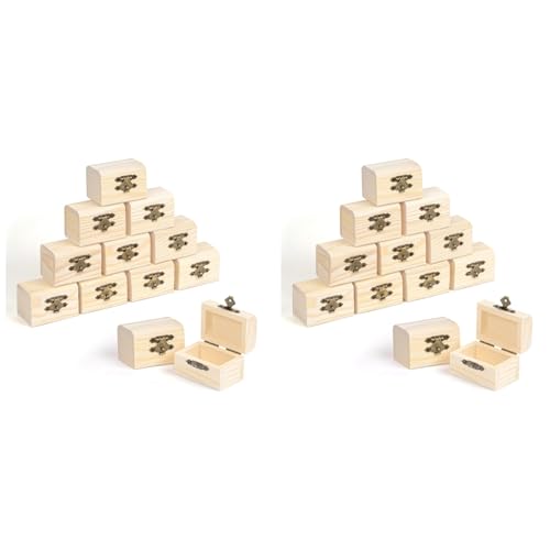Hlxnyami Shore Kleine Holzbox mit Klappdeckel (24er Pack) - Schatzkiste Klein Aus Unbehandeltem Kiefernholz für Mitgebsel&Geschenke von Hlxnyami