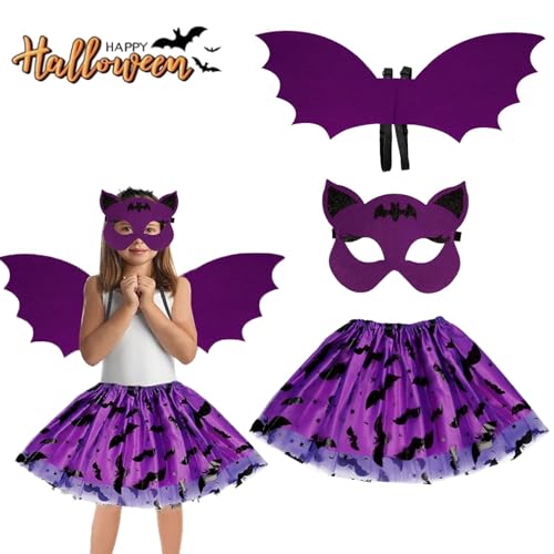 Hmdylyh Fledermaus Kostüm für Mädchen - Halloween Kinderkostüm mit Lila Tutu Rock, Maske und Flügel - für Karneval und Cosplay Hmdylyh Fledermaus Kostüm für Mädchen - Halloween Kinderkostüm mit Lila Tutu Rock, Maske und Flügel - für Karneval und Cosplay von Hmdylyh