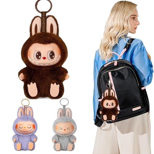 Hmdylyh Labubu Plush Keychain,Labubu Kuscheltier,Labubu Plüsch Schlüsselanhänger,Labubu Plush Doll,Labubu Keychain, Labubu Plüsch Schlüsselanhänger, Geschenk für Jungen und Mädchen (Brown) von Hmdylyh