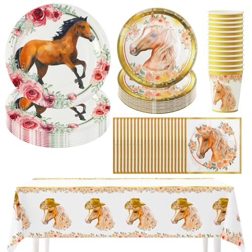 Hmfmdy Pferd Partygeschirr Set, 51Stück Cowboy Rodeo Party Deko, Pferd Geburtstag Geschirr Kit Mit Pappteller Becher Servietten Tischdecke, Kindergeburtstag Deko, Geburtstag Party Geschirr Supplies Hmfmdy Pferd Partygeschirr Set, 51Stück Cowboy Rodeo Party Deko, Pferd Geburtstag Geschirr Kit Mit Pappteller Becher Servietten Tischdecke, Kindergeburtstag Deko, Geburtstag Party Geschirr Supplies von Hmfmdy