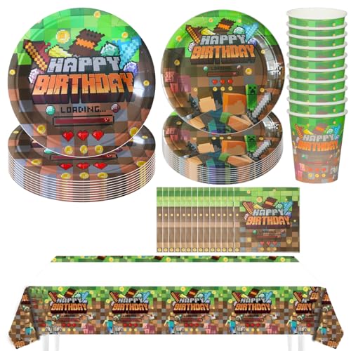 Hmfmdy Spiel Partygeschirr Set, 51 Stück Videospiele Kinder Party Deko, Videospiele Besteck Geburtstag Geschirr Kit, Mit Pappteller Becher Servietten, Kindergeburtstag Party Geschirr Supplies Hmfmdy Spiel Partygeschirr Set, 51 Stück Videospiele Kinder Party Deko, Videospiele Besteck Geburtstag Geschirr Kit, Mit Pappteller Becher Servietten, Kindergeburtstag Party Geschirr Supplies von Hmfmdy