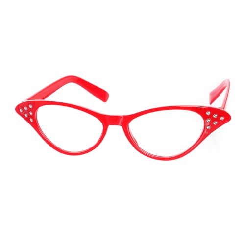 50er Jahre Strass Brille, Retro Old Lady Granny Kostüm Brille für Hip Hop Dress Up Halloween Party Favor, Rot, Einheitsgröße 50er Jahre Strass Brille, Retro Old Lady Granny Kostüm Brille für Hip Hop Dress Up Halloween Party Favor, Rot, Einheitsgröße von Hmxpls