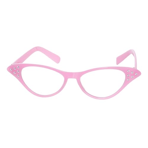 Hmxpls 50er Jahre Damen Katzenaugen-Strass-Brille, Halloween-Kostüm-Zubehör (Hellrosa) von Hmxpls