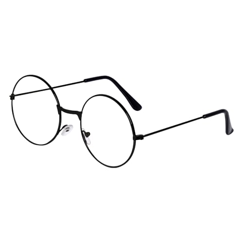 Hmxpls Gefälschte runde Brille, Kreis-Kostüm-Brille, Metallrahmen, klare Linse, nicht verschreibungspflichtig, für Verkleidungen, Cosplay-Zubehör (schwarz) von Hmxpls