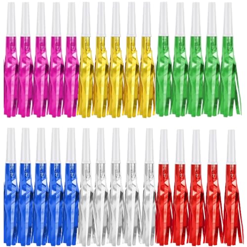 HoAhaMay 30 Stück Bunte Party Noisemakers, Glitter Tassel Trompete Blow Air Horn Musik Blow Geburtstag Party Pfeife für Erwachsene Kinder, Weihnachten, Sportveranstaltungen, Neujahr (5 Farben) von HoAhaMay