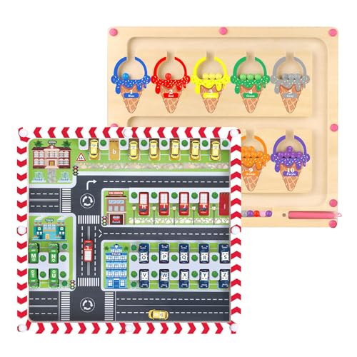 Hoarosall 2 in 1 Magnetspiel Labyrinth Montessori Spielzeug ab 3 4 5 Jahre Mädchen Junge Geschenke 3 Jahre Spielzeug Kinder Holzspielzeug Zahlen Sortierspiel Farben Lernspielzeug von Hoarosall
