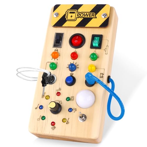 Hoarosall Montessori Busy Board Spielzeug mit LED Lichtschalter Activity Board Holzspielzeug ab 1 Jahr Motorikspielzeug Sensorik Spielzeug Lernspielzeug für Babys und Kleinkinder ab 1 2 3 Jahre von Hoarosall