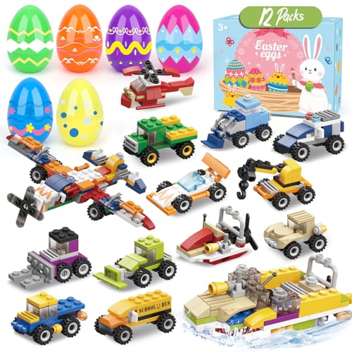 Hoarosall Ostergeschenke Kinder 12 Stück Ostereier Zum Befüllen mit Bausteine für Auto Ostereier Plastik 8,5cm*6cm für Ostereiersuche Osterkörbchenfüller Ostereier Deko Partygeschenk von Hoarosall