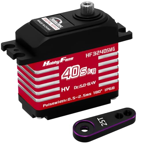 Hobby Fans RC Digital Servo, IP68 Wasserdicht 40KG Metall Getriebe Servo Hohes Drehmoment Servo mit 25T Servo Horn für 1/12 1/10 1/8 RC Auto RC Crawler Roboter Boot von Hobby Fans