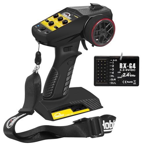 Hobby Fans RC Funksystem 4CH 2.4G RC Sender mit Empfänger und Lanyard Anti-Jamming Fernbedienung für RC Car Crawler Boot, Gelb Hobby Fans RC Funksystem 4CH 2.4G RC Sender mit Empfänger und Lanyard Anti-Jamming Fernbedienung für RC Car Crawler Boot, Gelb von Hobby Fans