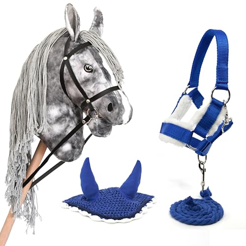 Hobby Horse Land - Grauer Hobby Horse mit Trensenzaum + Halfter + Führleine + Mütze blau - Für Kinder ab 7 Jahren Hobby Horse Land - Grauer Hobby Horse mit Trensenzaum + Halfter + Führleine + Mütze blau - Für Kinder ab 7 Jahren von Hobby Horse Land
