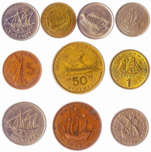 10 Verschiedene Münzen mit Schiffen: Galeonen, Trireme, Karavellen, Fregatte, Zahnräder, Karacken von Hobby of Kings