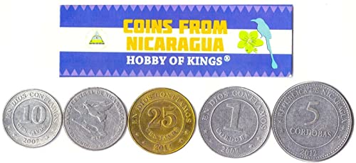 5 Nicaragua-Münzen aus Südamerika | Old Collectible Nicaraguan Cash Lot | Perfekte Wahl für Ihre Münzbank, Halter und Sammelalbum von Hobby of Kings