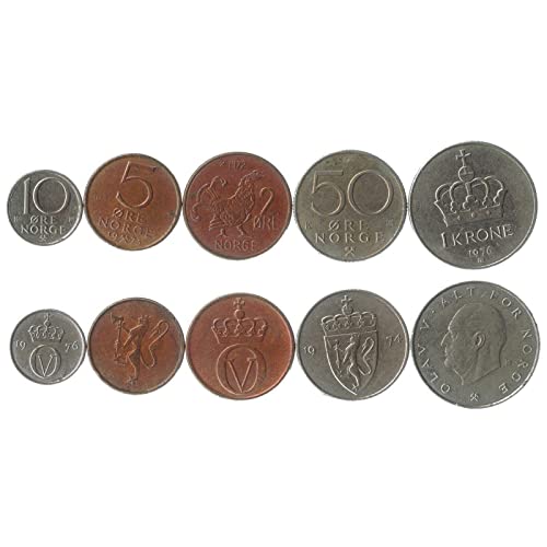 5 Norwegen Münzen aus Europa | Altes norwegisches Sammelgeld | Perfekte Wahl für Ihre Münzbank, Halter und Sammelalbum von Hobby of Kings