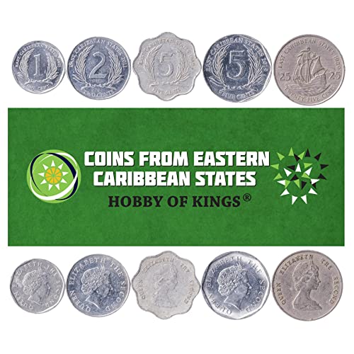 5 östliche Karibikmünzen aus den Westindischen Inseln | Alte karibische Geldmenge zum Sammeln | Perfekte Wahl für Ihre Münzbank, Halter und Sammelalbum von Hobby of Kings