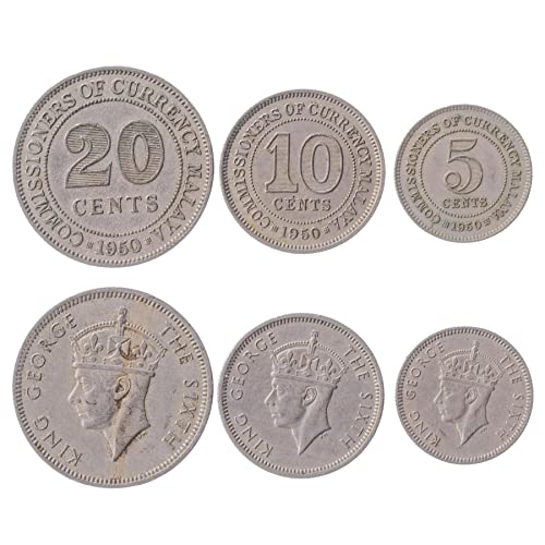 3 Coins from Malaya (Malaysia) | Malaysian Coin Set Collection 5 10 20 Cents | Circulated 1948-1950 | George VI von Hobby of Kings