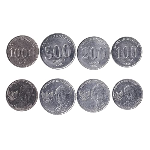 Hobby of Kings 4 Coins from Indonesia | Indonesian Coin Set Collection 100 200 500 1000 Rupiah | Circulated 2016 | Diponegoro | Tjipto Mangoenkoesoemo | Tahi Bonar Simatupang | Herman Johannes von Hobby of Kings