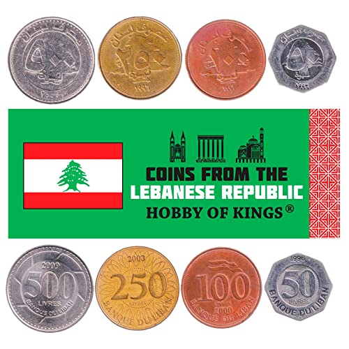 4 Coins from Lebanon | Lebanese Coin Set Collection 50 100 250 500 Līrah | Circulated 1995-2009 | Cedar Tree von Hobby of Kings